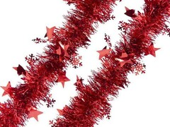47943 [75754]Мишура КРАСНАЯ с красными звездами и снежинками 2м 75754