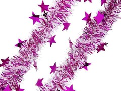 47945 [75743]Мишура БЕЛАЯ с малиновыми звездами 2м 75743