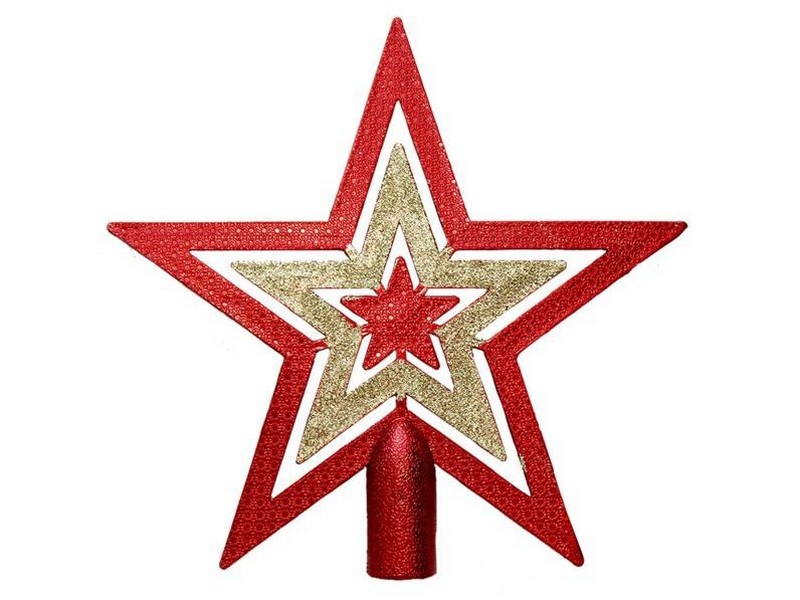 Верхушка на елку КРАСНО-ЗОЛОТАЯ ЗВЕЗДА 20см 86455