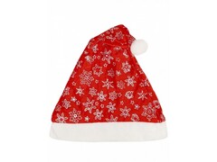 48345 [НУ-5319]Колпак новогодний НОВОГОДНИЕ СНЕЖИНКИ красный 28*35см НУ-5319
