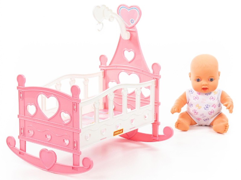 Пупс "Славный" 24 см + кроватка-качалка 8 эл. в пакете