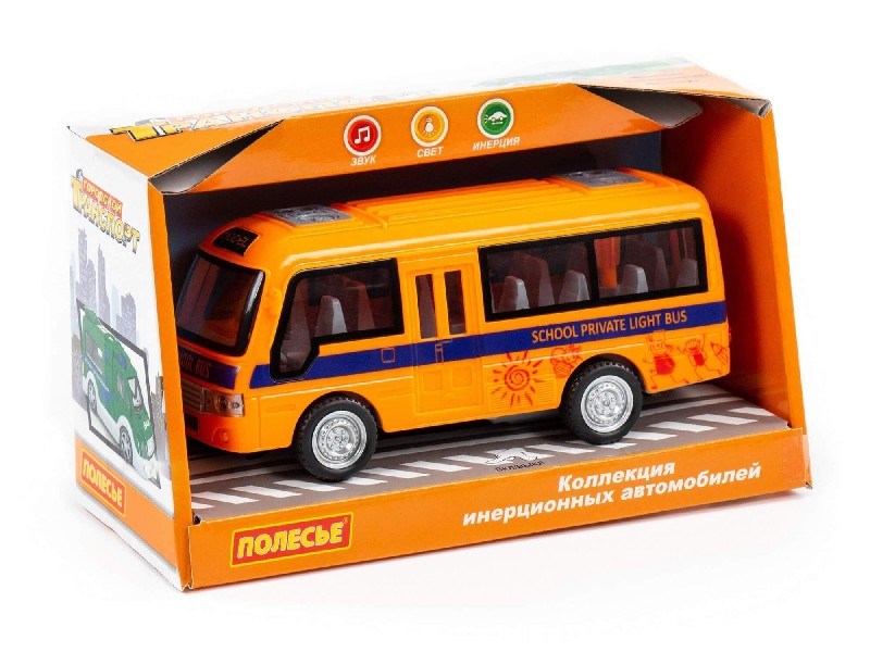 Автомобиль инерц. "Школьный автобус" (свет, звук) в коробке