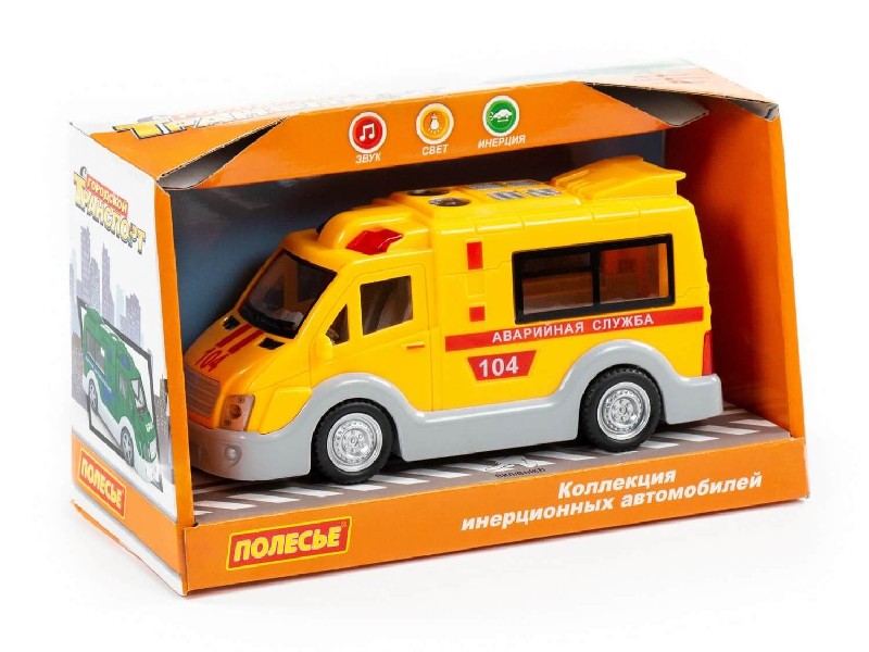 Автомобиль инерц. "Аварийная служба" (свет, звук) в коробке