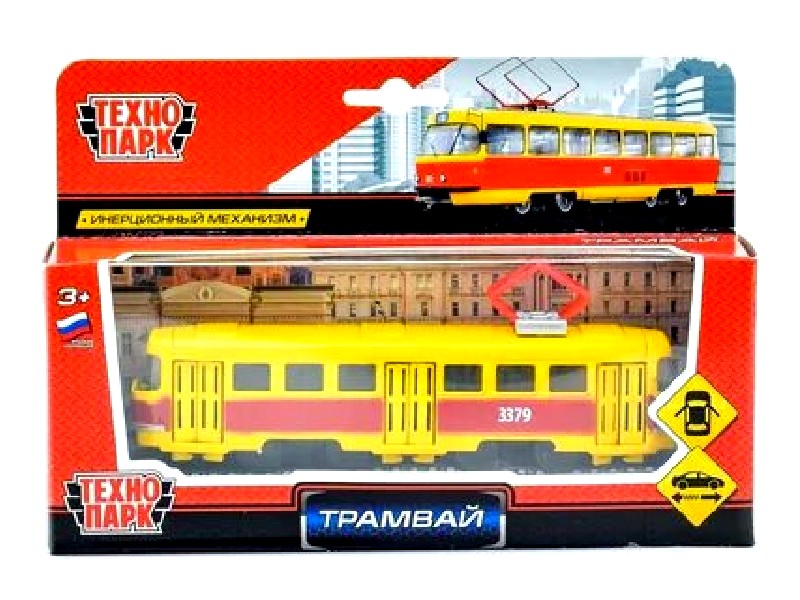 Технопарк. Трамвай металл. инерц. 16,5 см (открыв. двери)