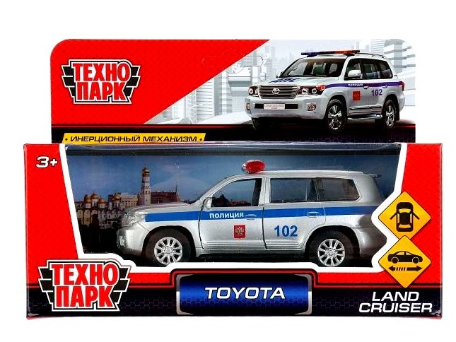 Технопарк. Машина "TOYOTA LAND CRUISER" ПОЛИЦИЯ металл. инерц. 12 см (открыв. двери)