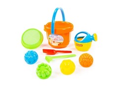 Набор №206: ведро большое, ситечко, лопатка, грабельки, 4 формочки, лейка малая №4