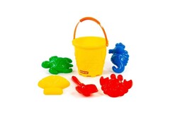 Набор №531: ведро-замок большое, лопатка №5, формочки (краб №2 + морской конёк + ракушка №2 + черепаха)