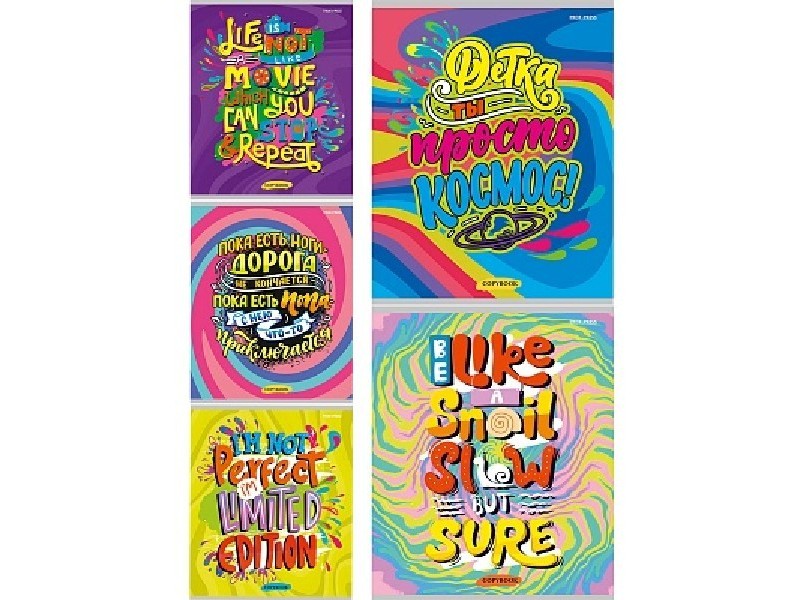 Тетрадь КЛЕТКА 48л "НАДПИСИ НА РАЗНОЦВЕТНОМ" (цвет. мелов. обл.)