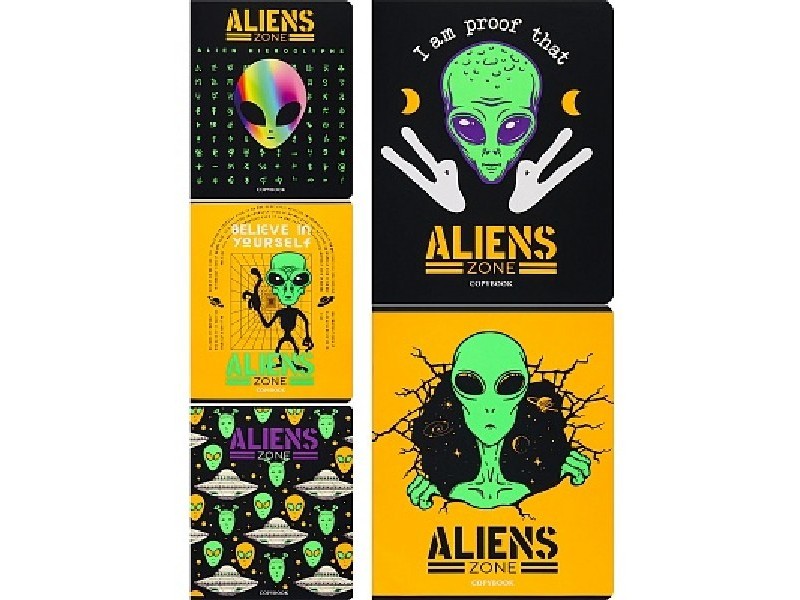 Тетрадь 48 л КЛЕТКА "ТЕРРИТОРИЯ ПРИШЕЛЬЦЕВ" (цвет. мелов. обл.)