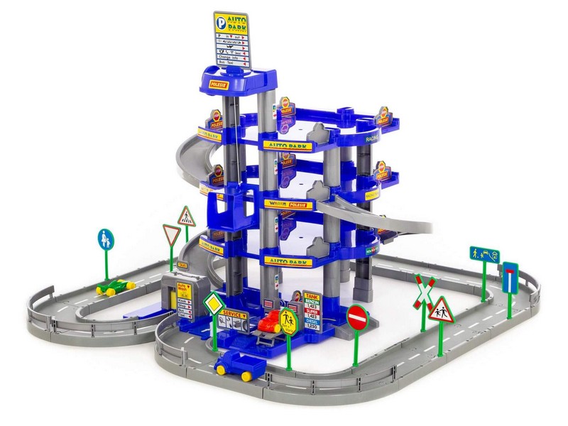 Паркинг 4-уровневый с дорогой и автомобилями синий в коробке