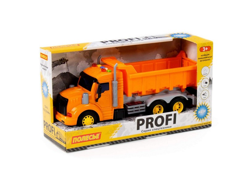 Автомобиль-самосвал инерц. "Профи" (свет, звук) оранжевый в коробке