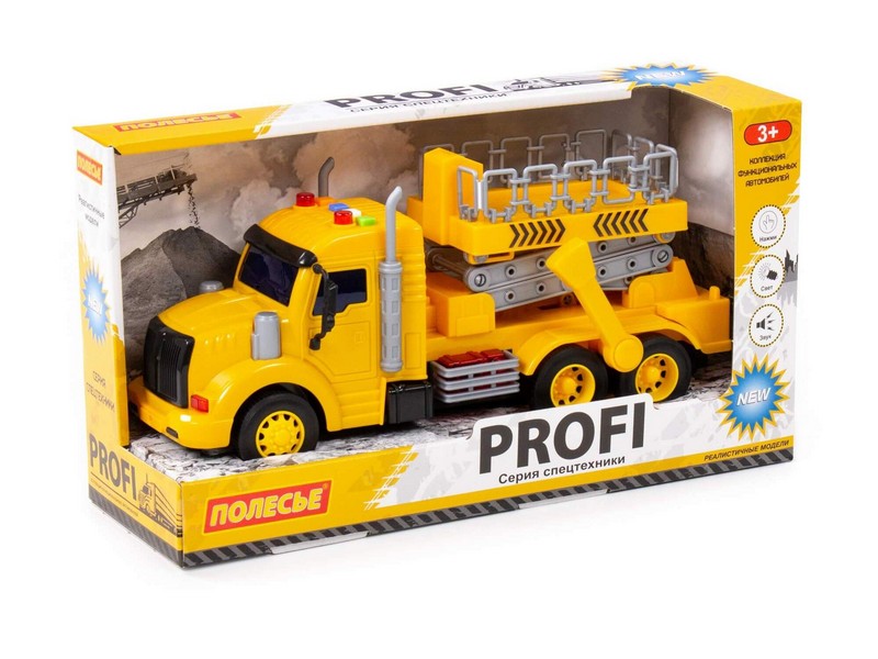 Автомобиль инерц. "Профи" с подъёмником (свет, звук) жёлтый в коробке