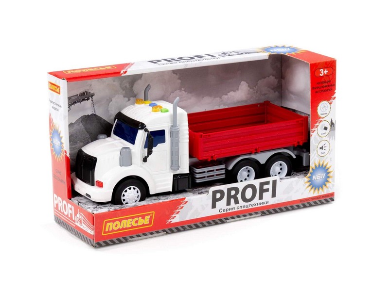 Автомобиль бортовой инерц. "Профи" (свет, звук) красный в коробке