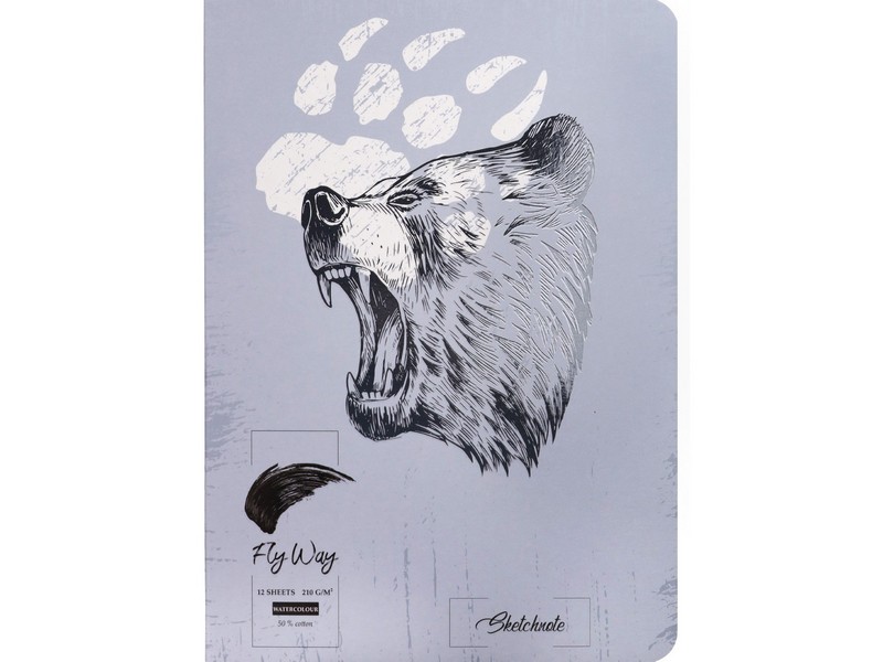 Скетчбук 12л. РЫЧАЩИЙ МЕДВЕДЬ 14*18,5 см (сшивка, 50% хлопок) 16-2183