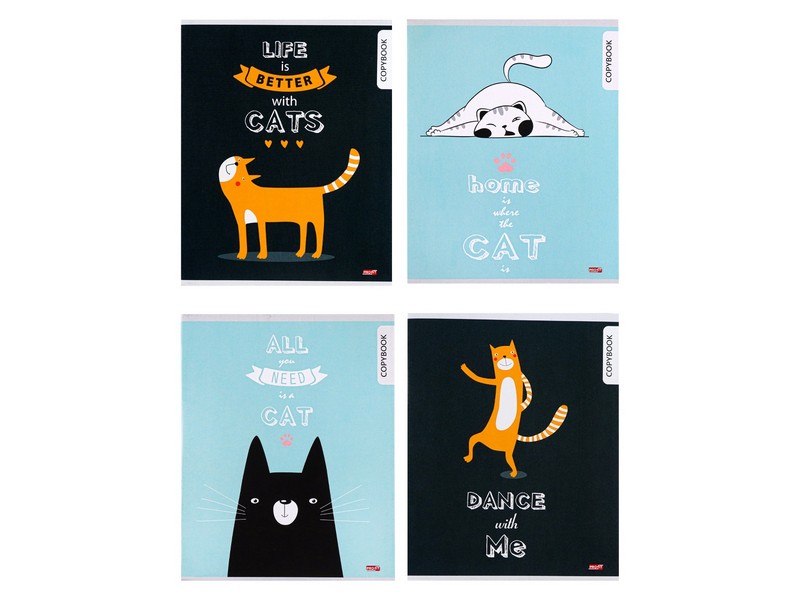 Тетрадь КЛЕТКА 96л. ПОТЕШНЫЕ КОТИКИ (цвет. мелов. обл.)