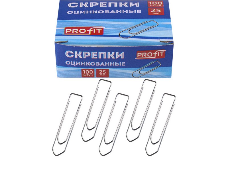 Скрепки 25 мм (оцинк., прямоугольные) 100шт/уп