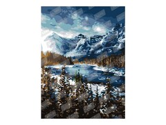 Картина на картоне с красками 20х28,5 см по номерам. СНЕЖНЫЕ ГОРЫ