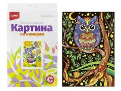 Картина на картоне с красками 20х28,5 см по номерам. СОВА