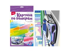 Картина на картоне с красками 20х28,5 см по номерам. СПОРТКАР