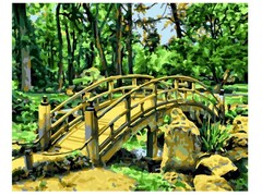 Холст с красками 40х50 см по номерам. МОСТИК В САДУ