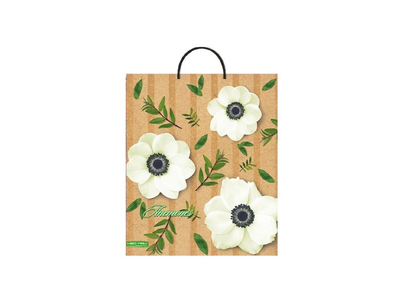 Купить оптом Пакет полиэтиленовый с пластиковой ручкой «ЦВЕТЫ НА КРАФТЕ» 38*44см в Луганске