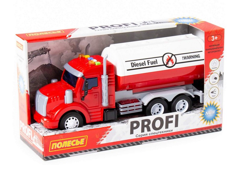 Автомобиль с цистерной инерц. "Профи" (свет, звук) красный в коробке