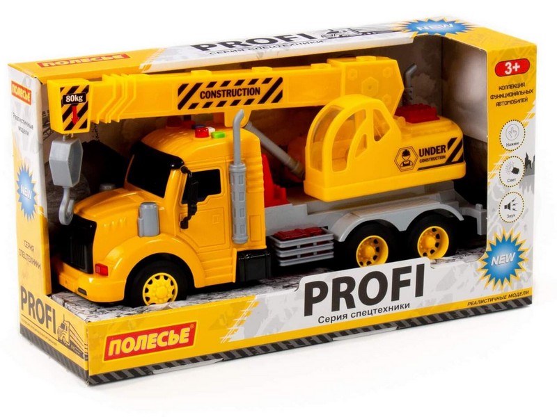 Автомобиль-кран инерц. "Профи" (свет, звук) жёлтый в коробке