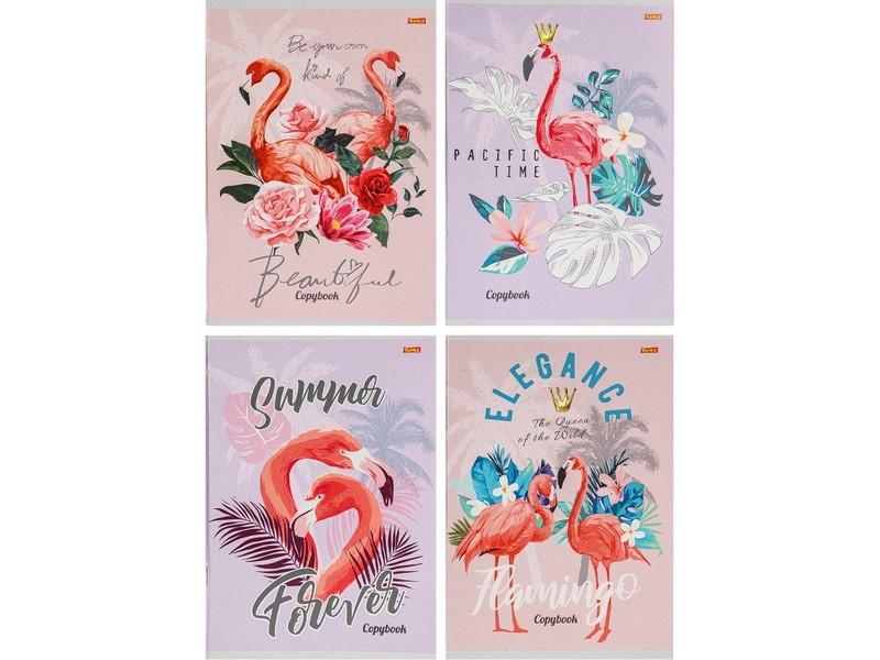Тетрадь 96 л КЛЕТКА "ГРАЦИОЗНЫЕ ФЛАМИНГО" (мелов. картон, второй блок)