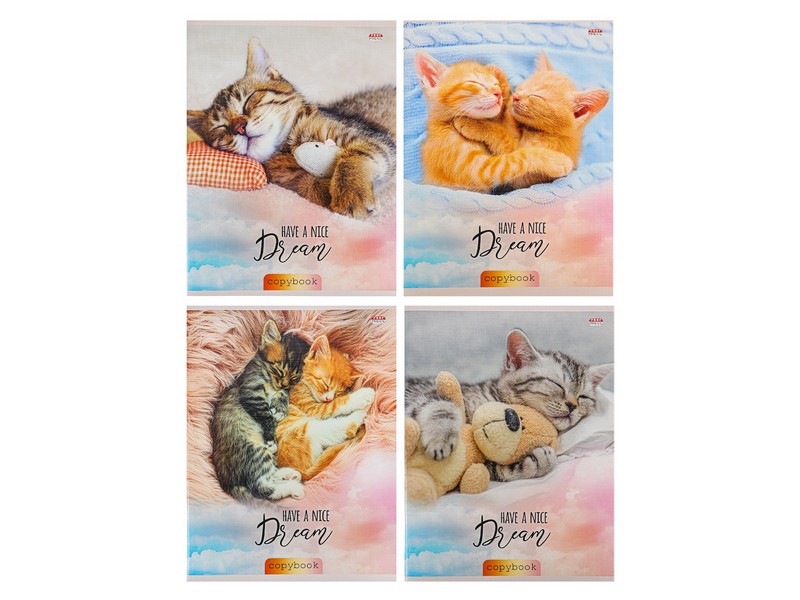 Тетрадь 96 л КЛЕТКА "КОШАЧЬЯ НЕЖНОСТЬ" (цвет. мелов. обл., лен)