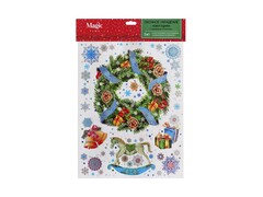 Оконное украшение НОВОГОДНИЙ ВЕНОК (ПВХ, декор. глиттер) с раскраской 30*38 см 88367