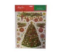 Оконное украшение ВЕТОЧКИ, ШАРЫ И ЕЛОЧКА (ПВХ, декор. глиттер) с раскраской 30*38 см 86032