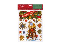 Оконное украшение ДЕД МОРОЗ СО СНЕЖИНКАМИ (ПВХ, декор. глиттер) с раскраской 30*38 см 88339