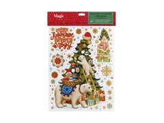 Оконное украшение ЕЛОЧКА С МИШКОЙ (ПВХ, декор. глиттер) с раскраской 30*38 см 88334