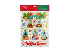 Оконное украшение ЗИМНИЕ ИГРУШКИ (ПВХ, декор. глиттер) с раскраской 30*38 см 88344