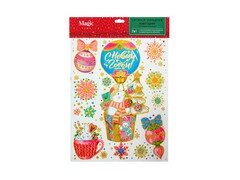 Оконное украшение МИШКА С ЕЛОЧКОЙ (ПВХ, декор. глиттер) с раскраской 30*38 см 88327