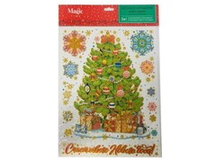 Оконное украшение НОВОГОДНЯЯ ЕЛОЧКА (ПВХ, декор. глиттер) с раскраской 30*38 см 88333