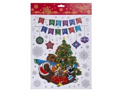 Оконное украшение МЕДВЕЖОНОК И ЕНОТЫ (ПВХ, декор. глиттер) 30*38 см 41662