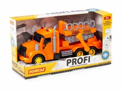 54657 [89779]Автомобиль инерц. "Профи" с подъёмником (свет, звук) оранжевый в коробке