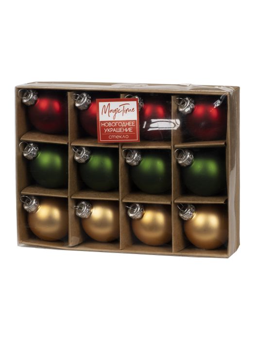 Набор ШАРЫ НОВОГОДНИЕ ЦВЕТА из стекла 4 см (12шт/уп) 86605