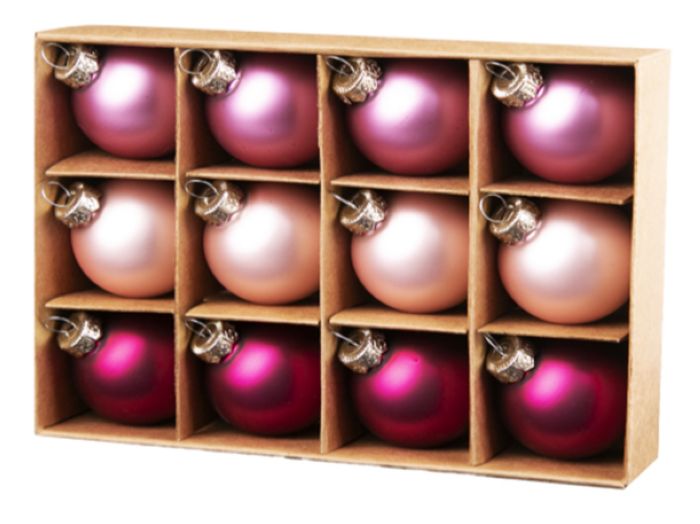 Набор ШАРЫ РОЗОВЫЕ ОТТЕНКИ из стекла 3 см (12шт/уп) 89696