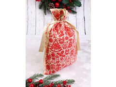 55635 [НУ-1438]Мешочек для подарков «ПРАЗДНИЧНОЕ НАСТРОЕНИЕ» с затяжным шнурком 30*45см бежевый НУ-1438