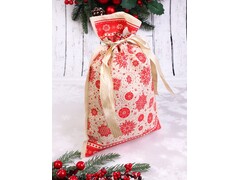 Мешочек для подарков «СНЕЖИНКИ» с затяжным шнурком 20*30см бежевый НУ-1432