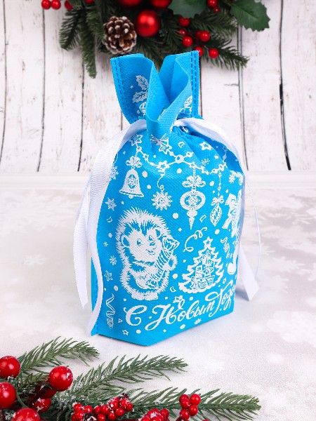 Мешочек для подарков «ЗВЕРЯТА» с затяжным шнурком 36*24см голубой НУ-1423