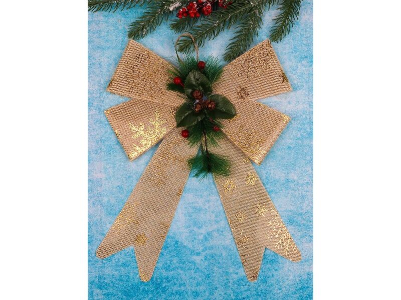 Купить оптом Елочный бант «Новогодний» 27 см бежевый НУ-2112 в Луганске