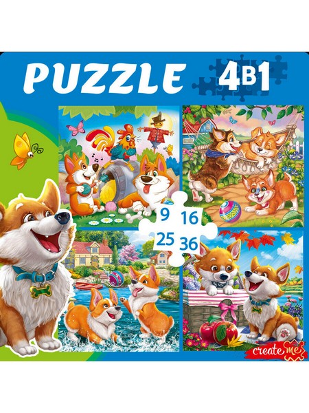 ПАЗЛЫ 4 в 1. ЗАБАВНЫЕ КОРГИ №4 (9,16, 25, 36 эл.)
