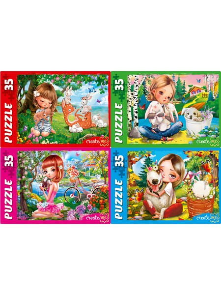Купить оптом ПАЗЛЫ 35 элементов. ДЕВОЧКА С ПУШИСТЫМИ ДРУЗЬЯМИ №6 кратно 32 в Луганске