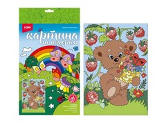 Картина на картоне с красками 20х28,5 см по номерам. МИШКА-СЛАДКОЕЖКА