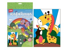 Картина на картоне с красками 20х28,5 см по номерам. ЖИРАФИК И ТУКАН