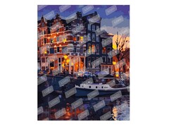 Картина на картоне с красками 40х50 см по номерам. ВЕЧЕРНИЙ АМСТЕРДАМ