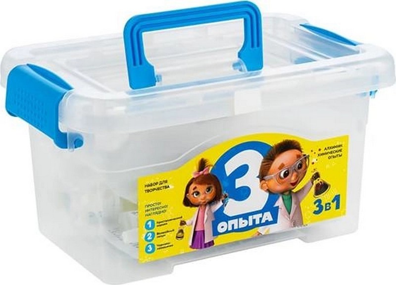 Химические опыты 3 в 1 "Кристаллический коралл, Волшебный лизун, Чернила-невидимки" в контейнере Пн-026